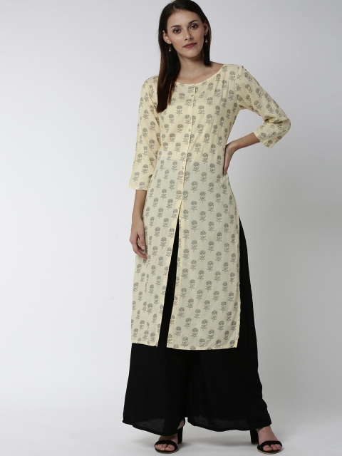 

Soch Women Yellow Printed Straight Kurta