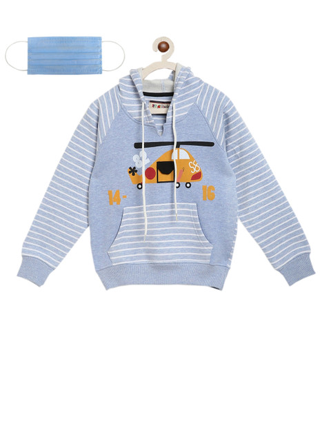 

Lil Tomatoes Boys Blue Printed Hooded Sweatshirt
