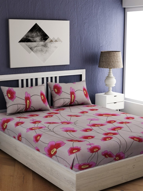 

EverHOME Mauve & Pink Floral 210 TC Cotton 1 Queen Bedsheet with 2 Pillow Covers