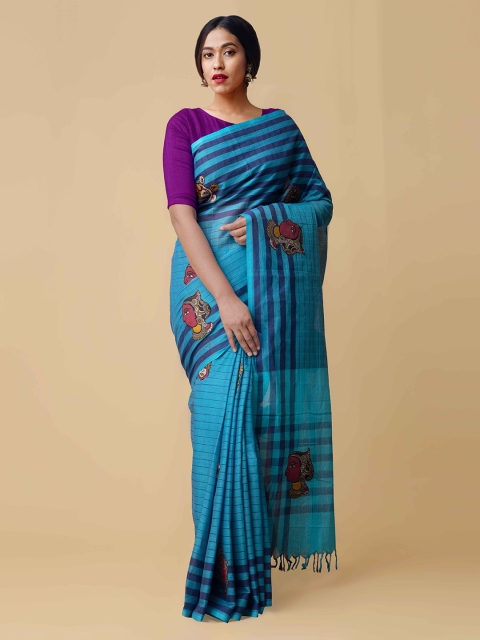 

Unnati Silks Blue Pure Cotton Woven Design Mangalagiri Saree