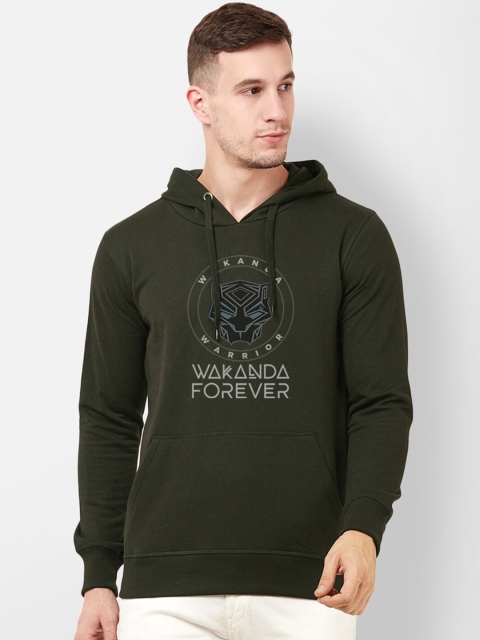 

Free Authority Men Olive Green Black Panther Printed Hooded Sweatshirt