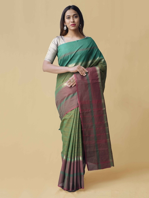 

Unnati Silks Green & Pink Pure Cotton Woven Design Kanjeevaram Handloom Saree