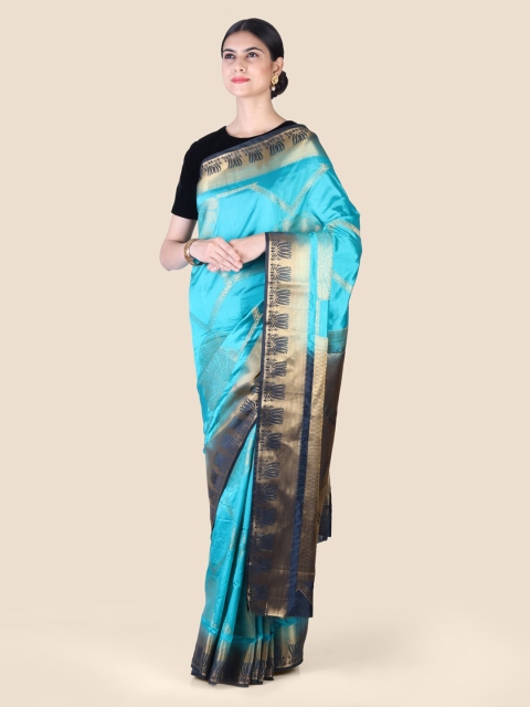 

CLAI WORLD Green & Navy Blue Silk Blend Woven Design Mysore Silk Saree