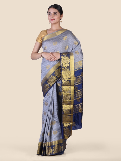 

CLAI WORLD Grey & Navy Blue Silk Blend Woven Design Saree