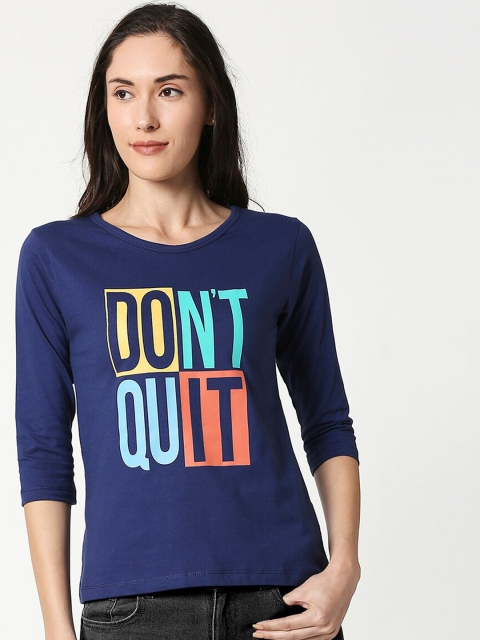 

Bewakoof Women Blue Printed Round Neck T-shirt