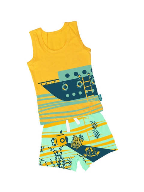 

You Got Plan B Boys Yellow & Blue Printed T-shirt with Shorts