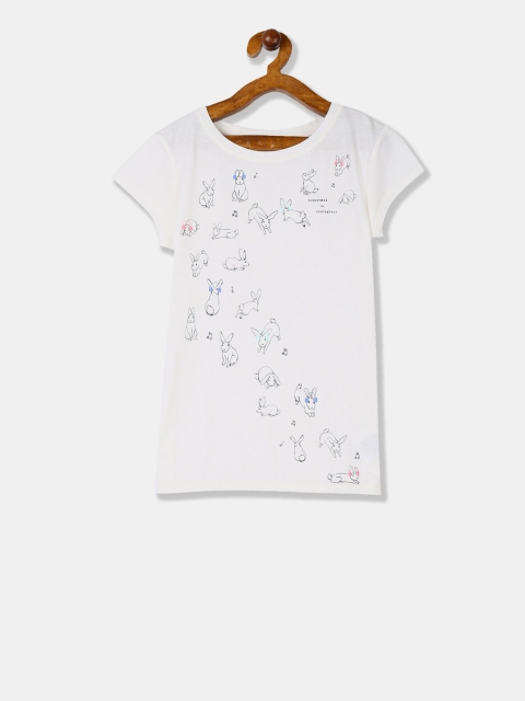 

GAP Girls White Printed Round Neck T-shirt