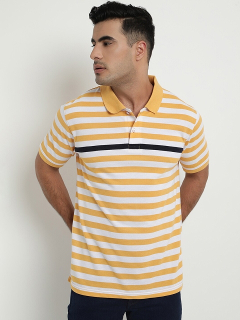 

COBB Men Yellow Striped Polo Collar T-shirt