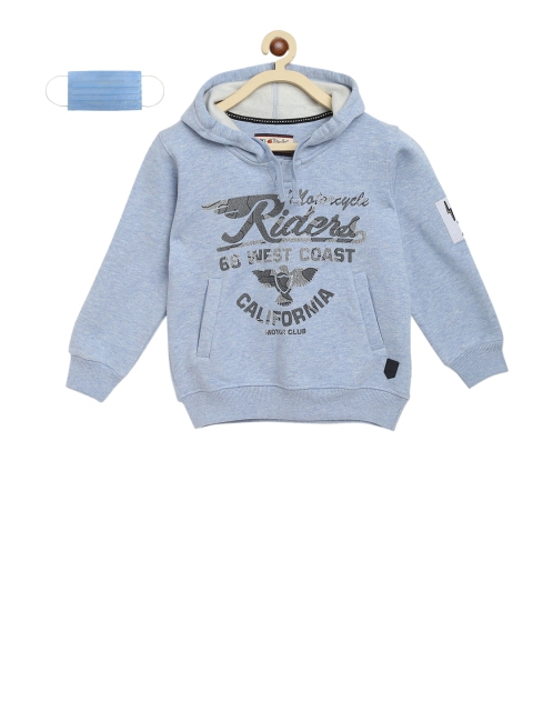 

Lil Tomatoes Boys Blue Printed Hooded Sweatshirt
