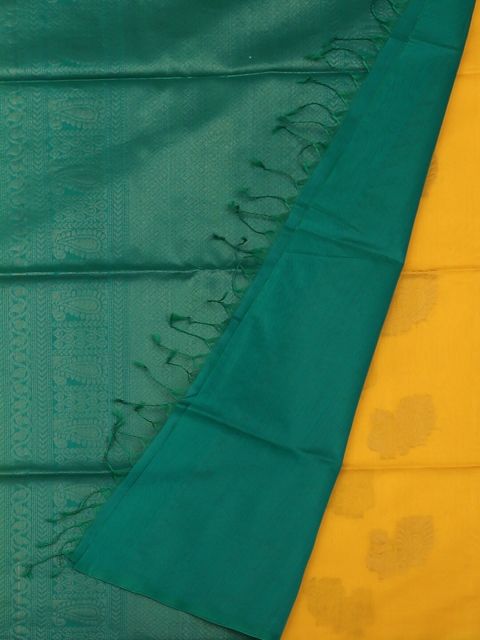 

Pothys Yellow & Green Silk Cotton Solid Saree
