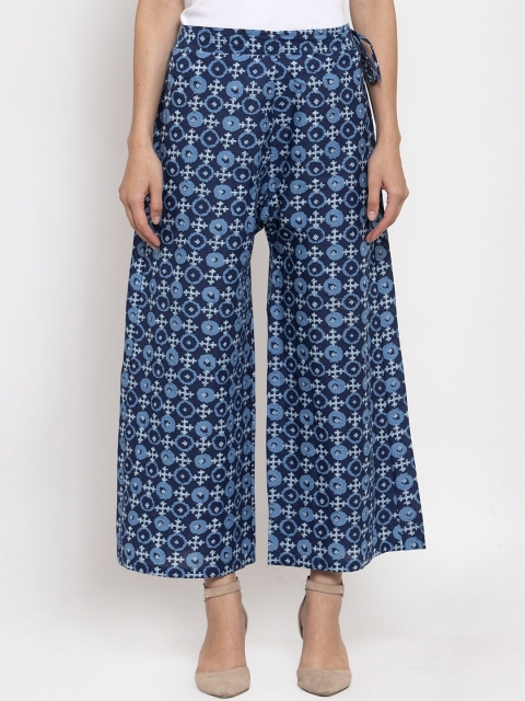

TAG 7 Women Navy Blue Printed Flared Palazzos