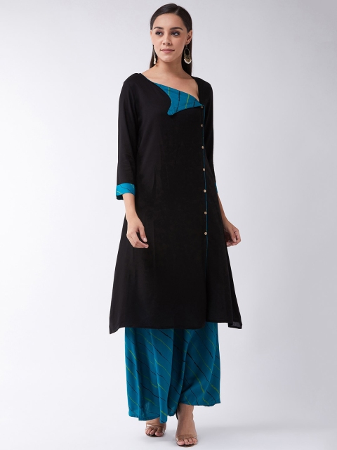 

InWeave Women Black & Blue Solid Kurta with Palazzos