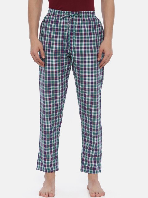 

Joven Men Green & Navy Blue Checked Checked Lounge Pants