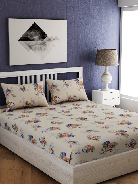 

EverHOME Beige Floral 144 TC Cotton 1 King Bedsheet with 2 Pillow Covers