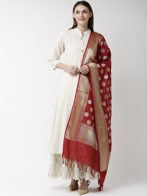 

Soch Red & Gold-Coloured Woven Deisgn Zari Dupatta