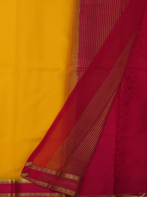 

Pothys Yellow & Pink Pure Silk Solid Mysore Silk Saree