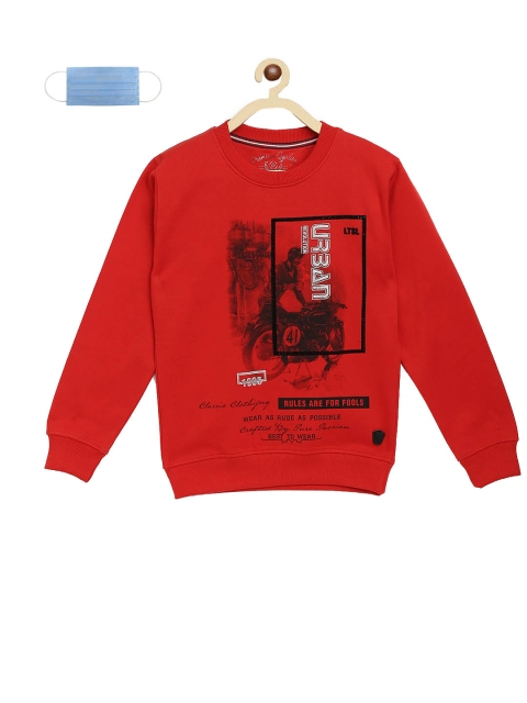 

Lil Tomatoes Boys Red Printed Sweatshirt With Mask