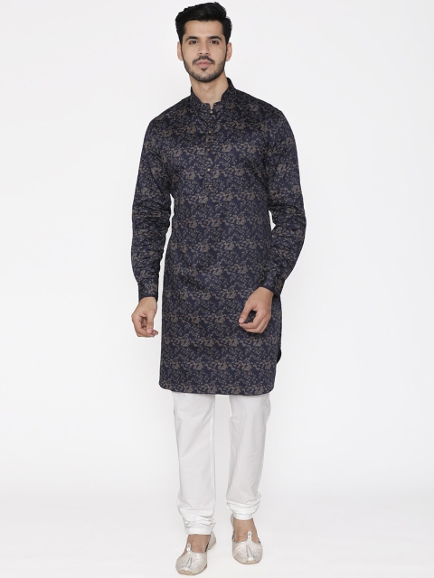 

Manyavar Men Navy Blue & Brown Printed Straight Kurta