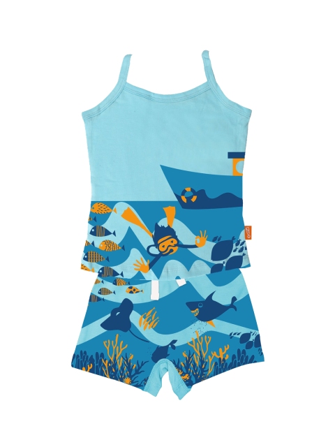 

You Got Plan B Girls Blue & Orange Printed Anti-bacterial Anti-microbial T-shirt with Shorts