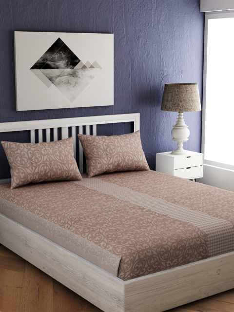 

EverHOME Brown Floral 210 TC Cotton 1 Queen Bedsheet with 2 Pillow Covers