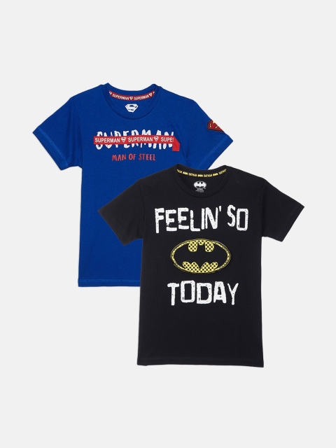 

Kids Ville Boys Pack of 2 Batman & Superman Print Tshirts, Blue