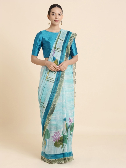 

Taneira Blue & Green Pure Georgette Floral Printed Saree