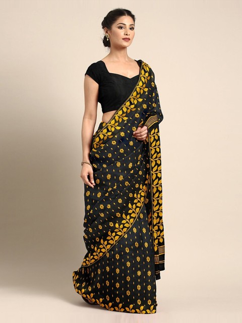 

Mitera Black & Yellow Silk Cotton Woven Design Jamdani Saree