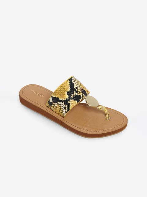 

ALDO Women Yellow & Black Textured Open-Toe Flats
