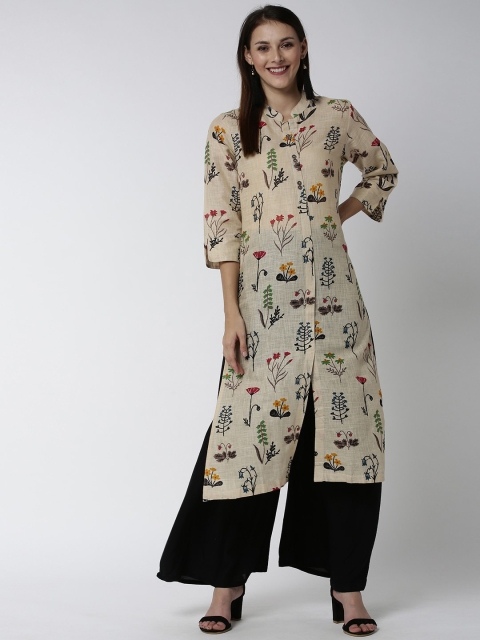 

Soch Women Beige & Green Printed Straight Kurta