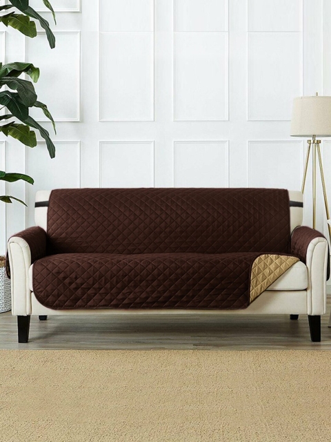 

Rajasthan Decor Brown & Gold-Toned Quilted Reversible 2 Seater Sofa Cover
