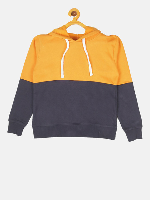

Instafab Boys Mustard Yellow & Grey Colourblocked Hooded Sweatshirt