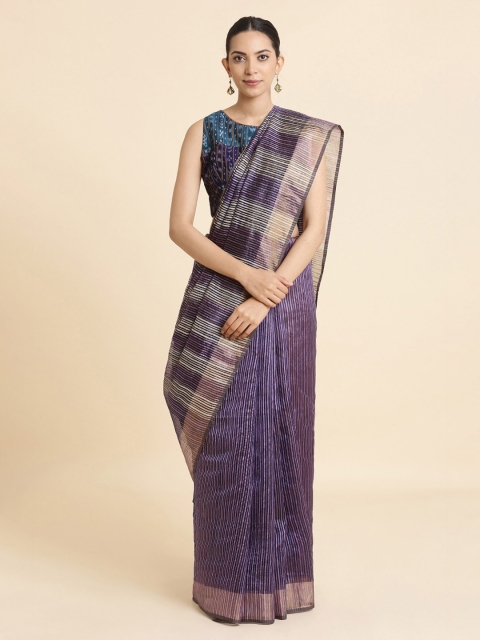

Taneira Purple & Beige Striped Pure Tussar Sustainable Saree