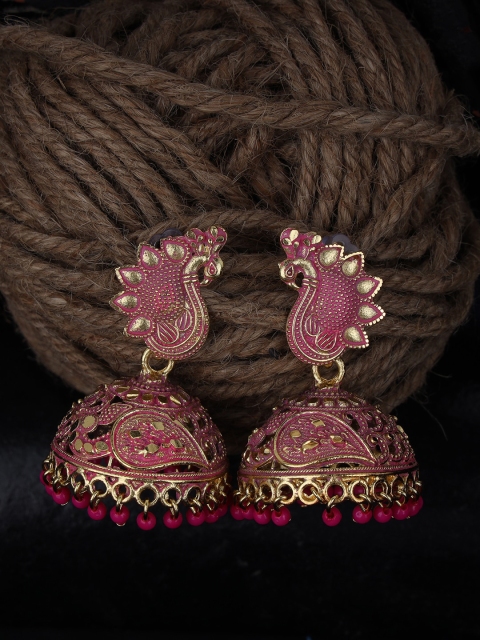 

ANIKAS CREATION Magenta & Gold-Plated Dome Shaped Jhumkas