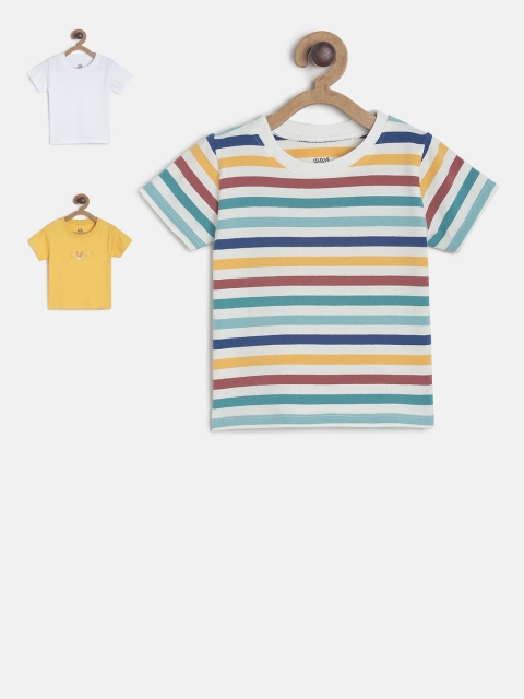 

MINI KLUB Boys Pack Of 3 Multicoloured Solid Round Neck Pure Cotton T-shirts, Multi