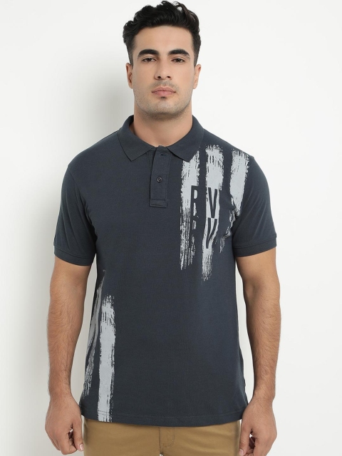 

COBB Men Navy Blue & Grey Printed Polo Collar T-shirt