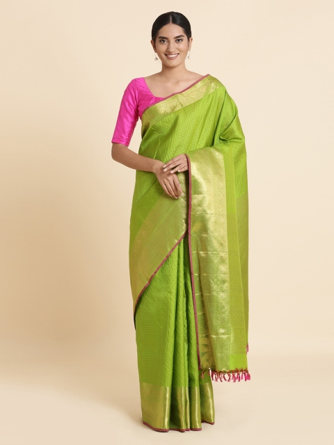 

Taneira Green & Gold-Toned Pure Silk Woven Design Kanjeevaram Saree