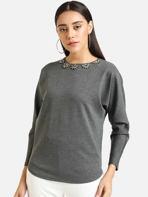 

Kazo Women Grey Embellished Sweatshirt