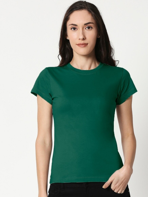 

Bewakoof Women Green Solid Round Neck T-shirt