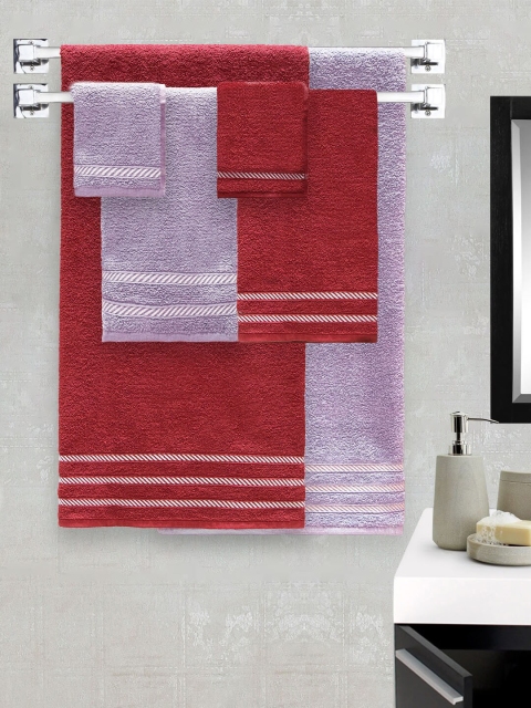 

Trident Unisex Set Of 6 Solid 380 GSM Comfort Living Towels, Red