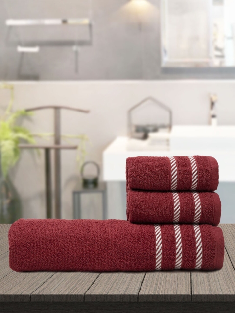 

Trident Unisex Set Of 3 Red Solid 380 GSM Moments Collection Towels