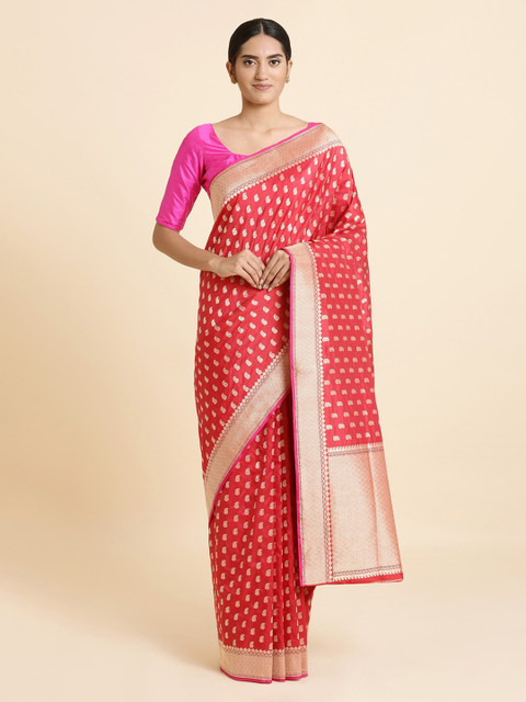 

Taneira Red & Gold-Coloured Pure Silk Woven Design Banarasi Sustainable Saree