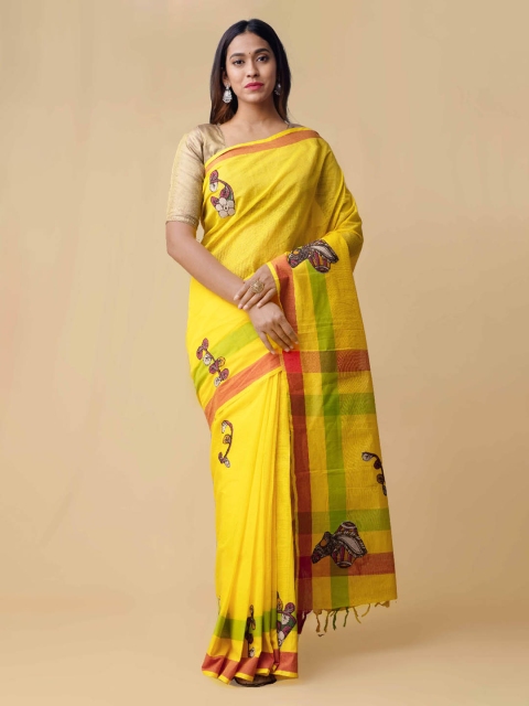 

Unnati Silks Yellow & Red Pure Cotton Woven Design Mangalagiri Saree