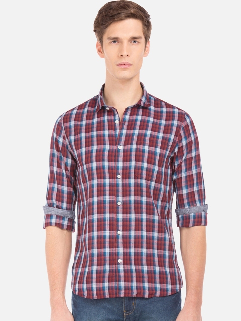 

Ruggers Men Red & Blue Regular Fit Checked Casual Shirt