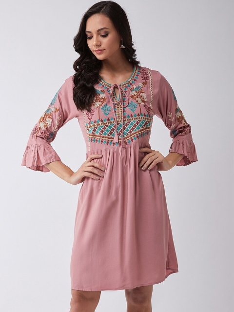 

InWeave Women Pink Embroidered Fit and Flare Dress