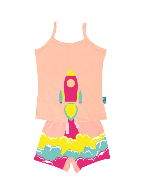 

You Got Plan B Girls Peach-Coloured Printed T-shirt with Shorts