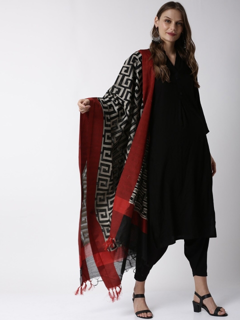 

Soch Black & Red Chanderi Silk Printed Dupatta
