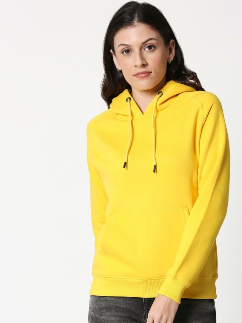 

Bewakoof Women Yellow Solid Hooded Sweatshirt