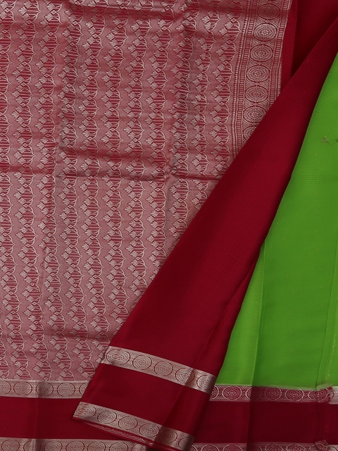 

Pothys Green & Red Pure Silk Woven Design Mysore Silk Saree