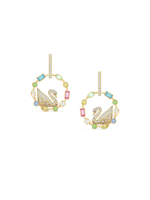 

SWAROVSKI Gold Plated Rainbow Swan Hoop Pierced Earrings, Multi