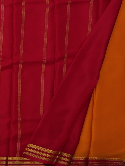 

Pothys Mustard Yellow & Red Pure Silk Solid Mysore Silk Saree